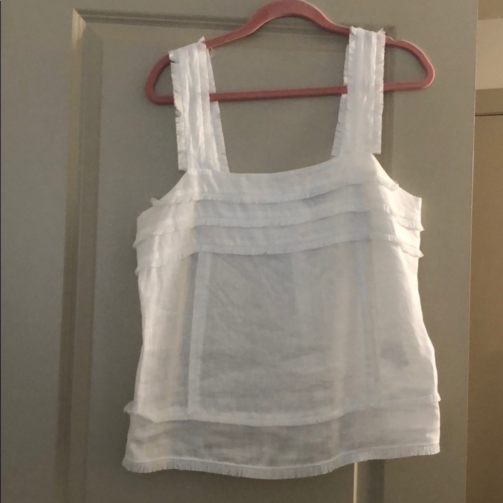 J. Crew White Linen Fringe Top